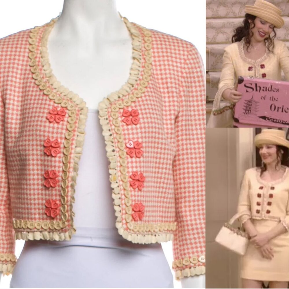 MOSCHINO COUTURE PINK HOUNDSTOOTH HEART BUTTONS JACKET FRAN NANNY US 6